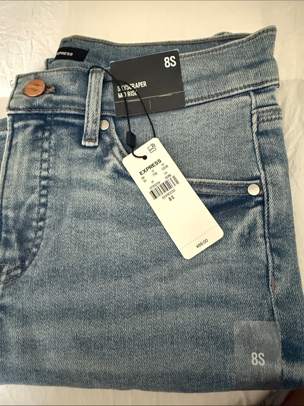 Express Women's High Rise Washed Blue Jeans